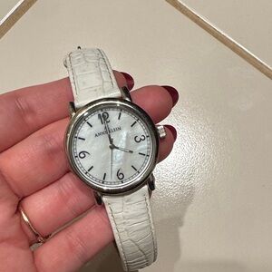 Anne Klein Silver and White Watch with Embossed Strap